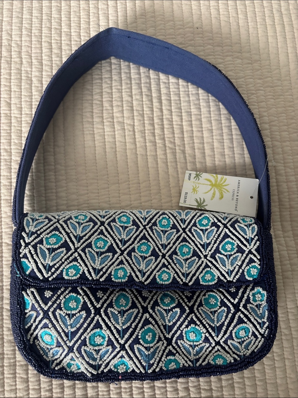 Navy & Turquoise Beaded Shoulder Bag